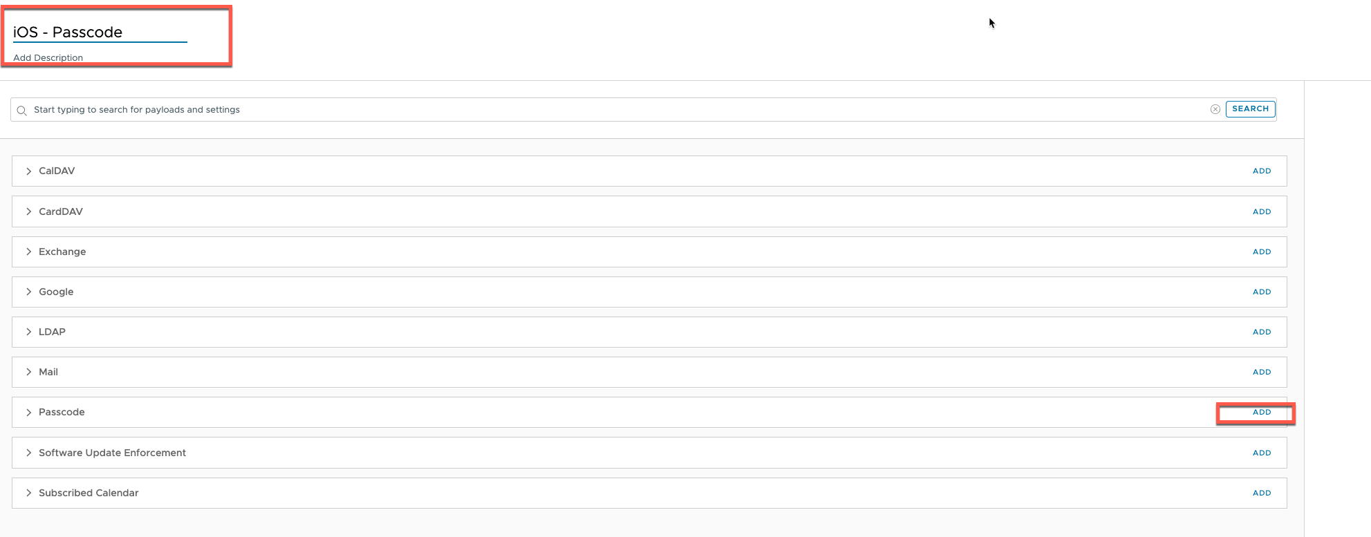 Name the DDM configuration and open Passcode payload